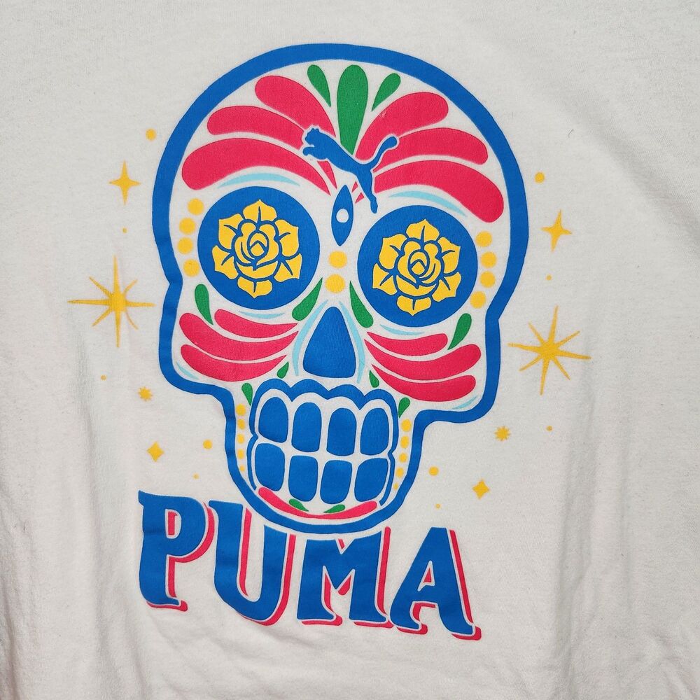 Puma Short Sleeve White Graphic Day Of The Dead Sugar Skull T-Shirt XL
